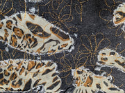 Raw denim with chiffon leopard and floral embroidery